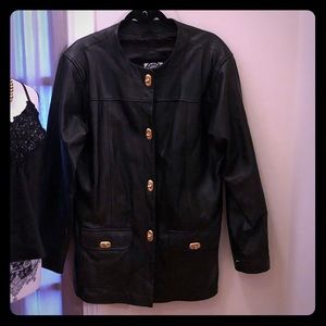 Vintage Black Leather Jacket with Grommet Closures